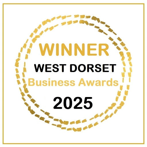 a sticker showing that Happy You and Mee is a winner of a West Dorset Business Award
