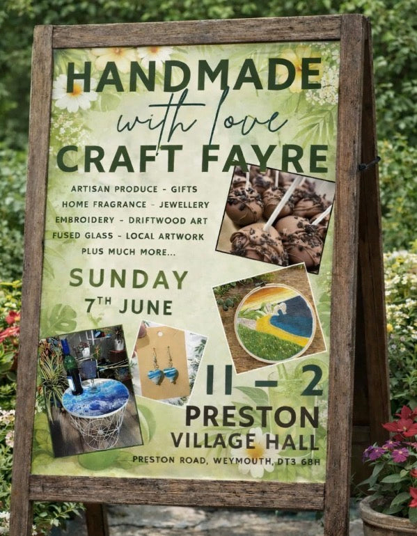 A poster advertising a craft fayre on Sunday 7th of June 2026 at the Peston Village Hall, DT3 6BH, Dorset