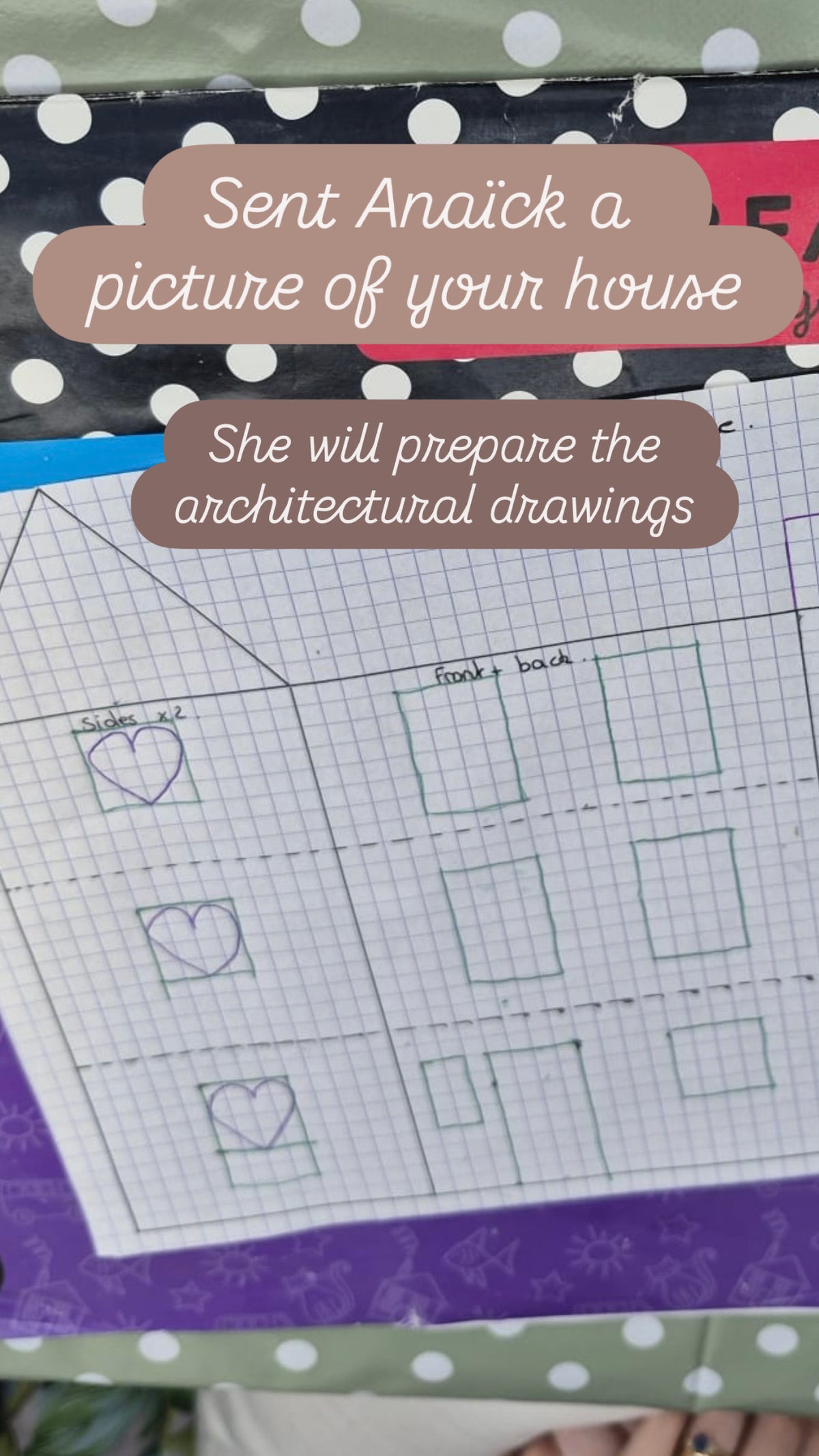 Send a picture of your house to Anaïck and she will prepare the drawings necessary to cut the different parts of the ceramic house.
